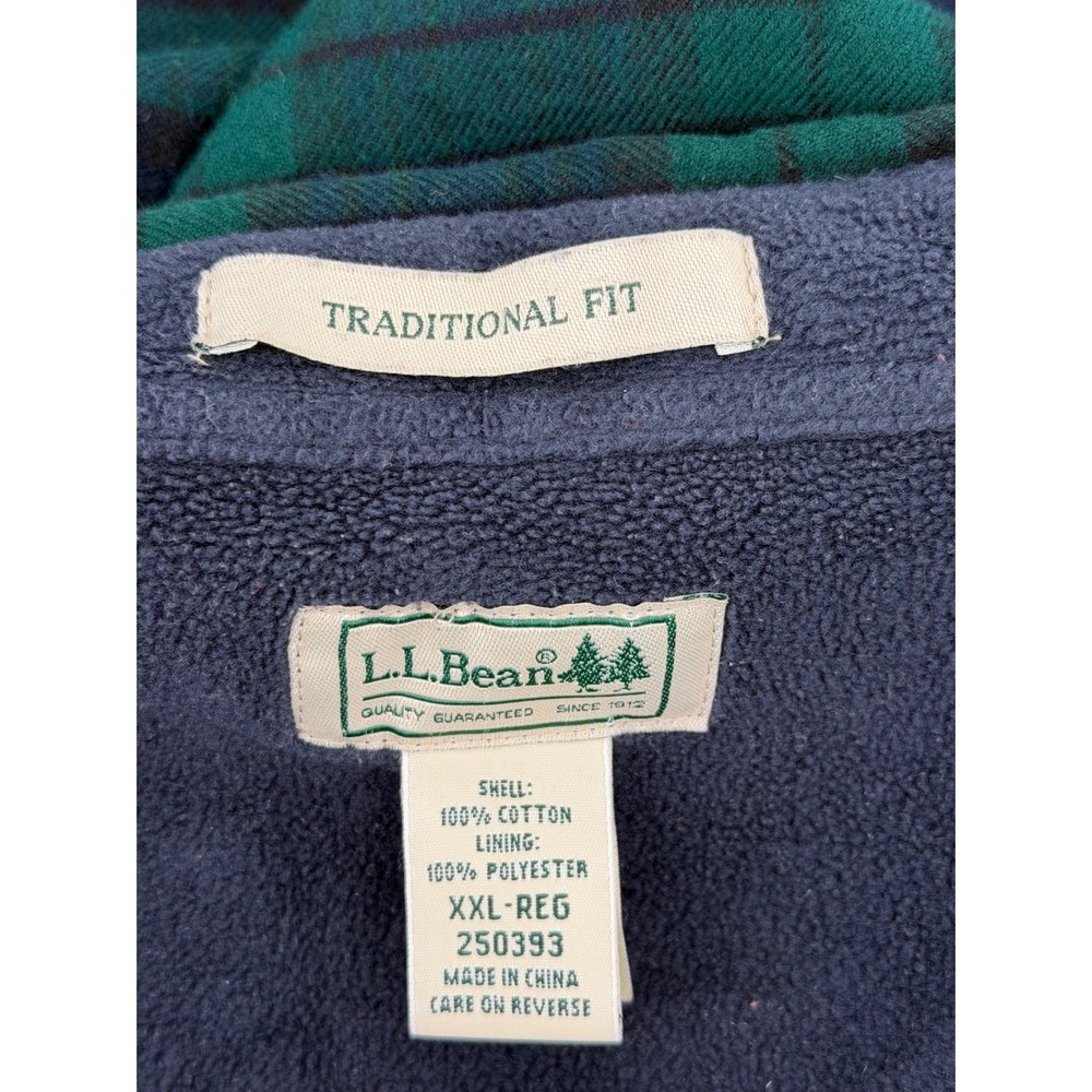 LLBean Mens Plaid Flannel Lined Shirt Jacket XXL Regular Green Navy Casual - Picture 4 of 7